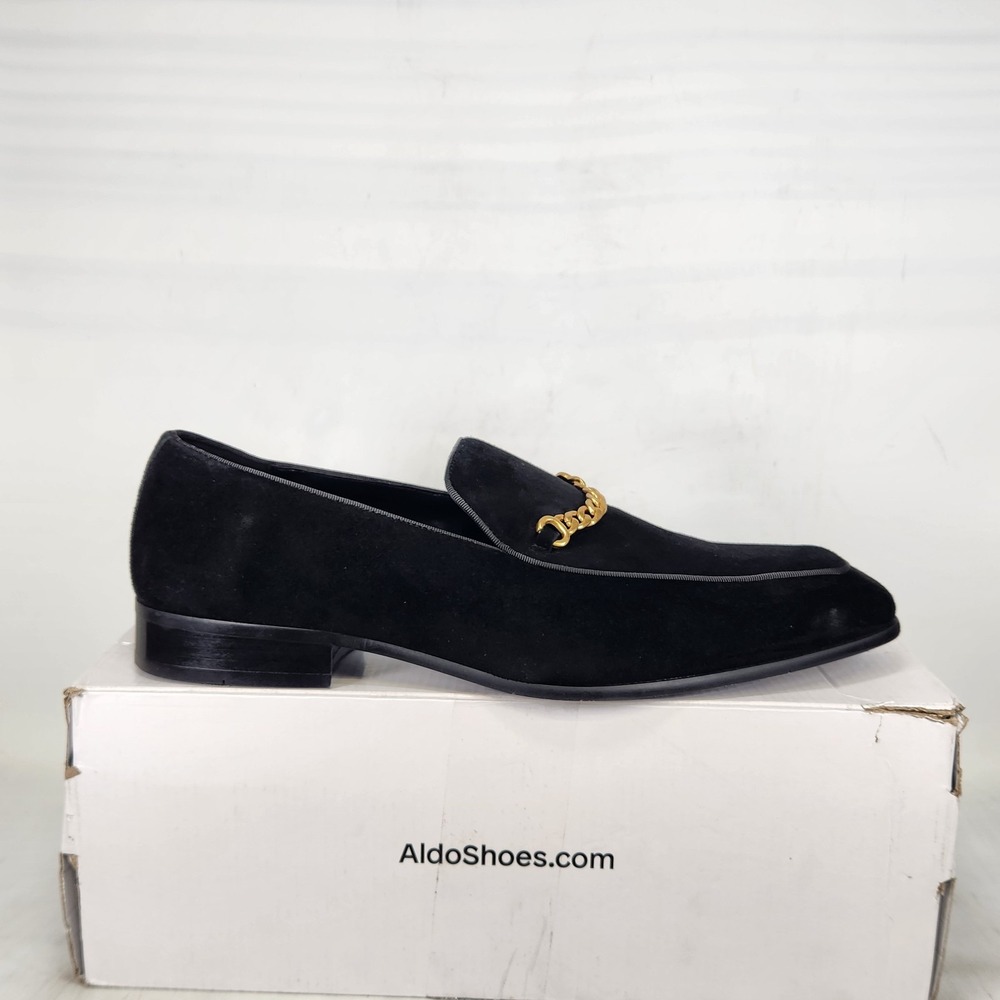 Aldo Loafer Mens Size 11 Black Velvet Chain Detail Slip On Dress Shoes